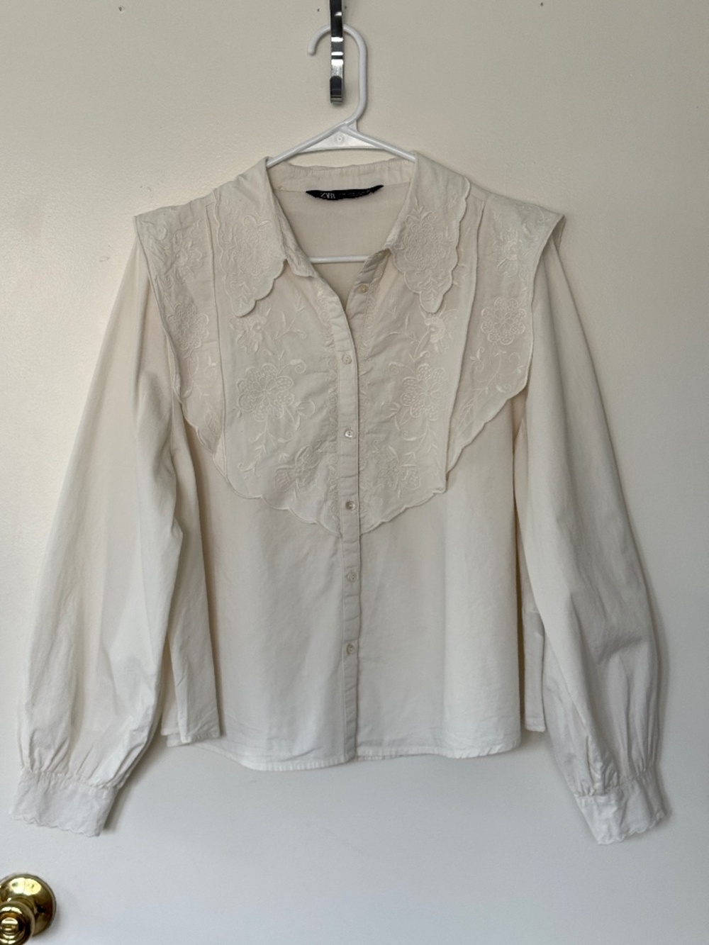 Zara White Embroidered Peter Pan Collar Cotton Blouse Top Cottagecore French - Picture 1 of 11